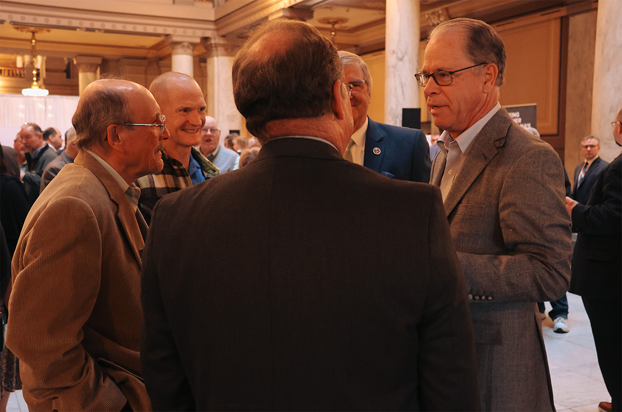 Indiana Governor Mike Braun talks with Farm Bureau members.