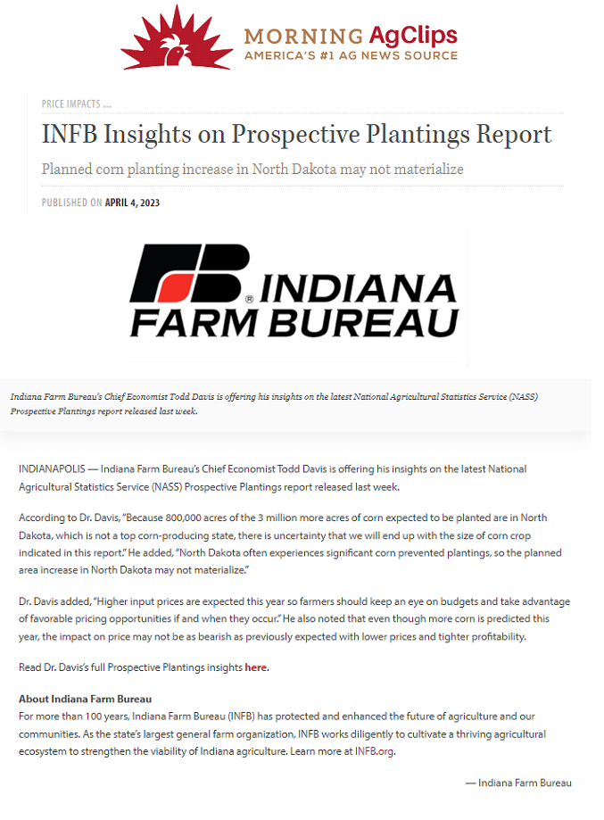 Extreem Koel Persoon belast met sportgame INFB Insights on Prospective Plantings Report